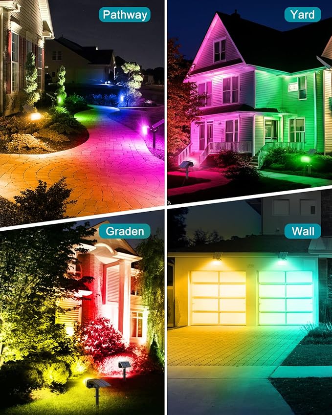 Solar Spot Lights Outdoor Waterproof IP65,[49 LEDs/6 Pack] RGB Christmas 7 Modes Color Changing Solar Spotlights, Adjustable Landscape Flood Powered Lights for Yard Garden Pathway(Multicolor)
