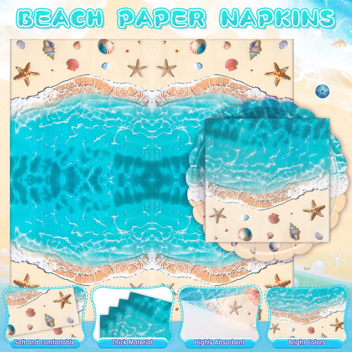 Funnymoom 96 Pieces Summer Beach Ocean Tableware Set for 48 Guests Include 48 Pcs 7 Inch Dessert Plates and 48 Napkins Watercolor Disposable Dinnerware for Hawaiian Holiday Birthday Party Supplies