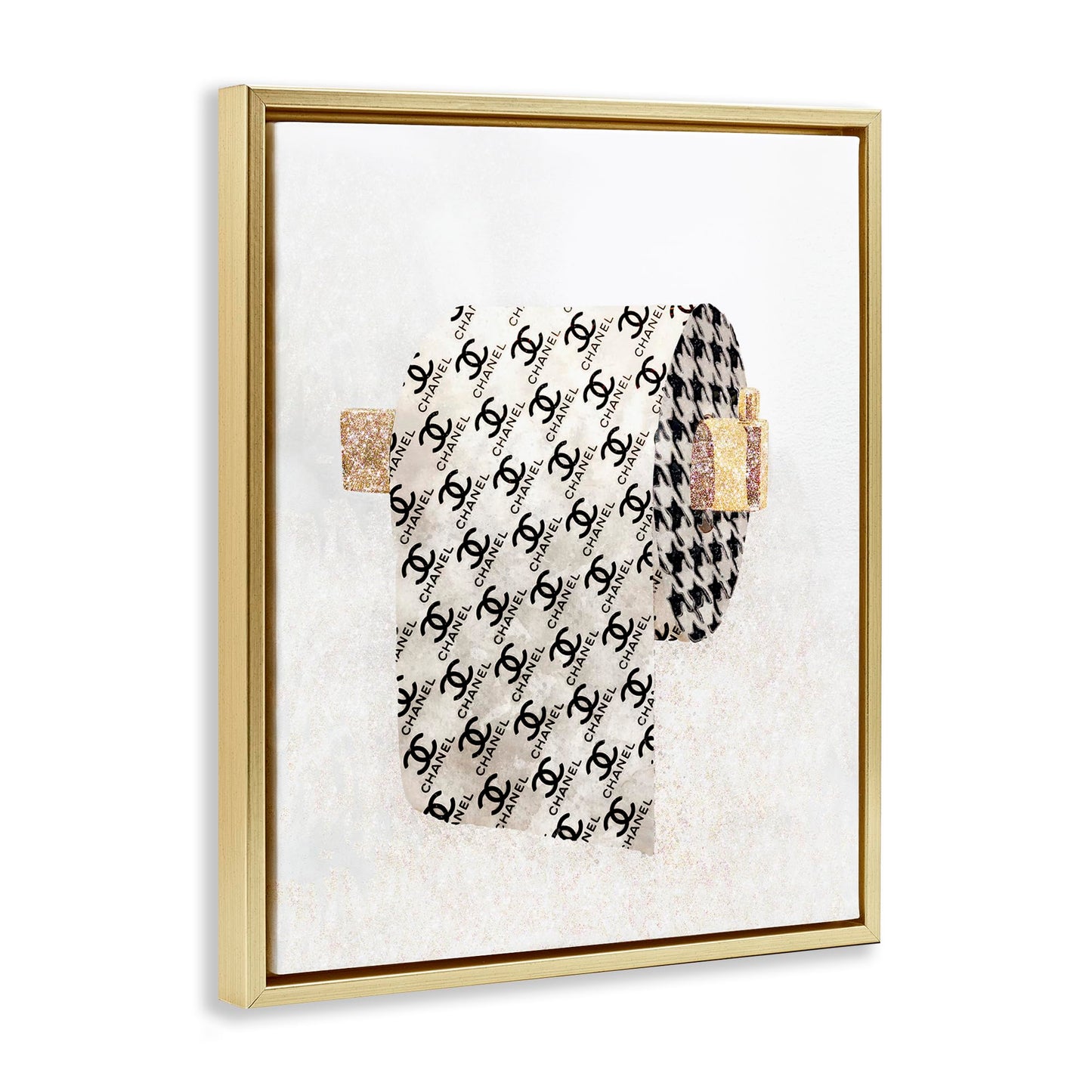 Stupell Industries 'Glam Pattern Toilet Paper', Floating Frame Canvas Art, Gold, 17 x 21 Inches, Easy to Hang and Sturdy, Made in USA, by Ziwei Li