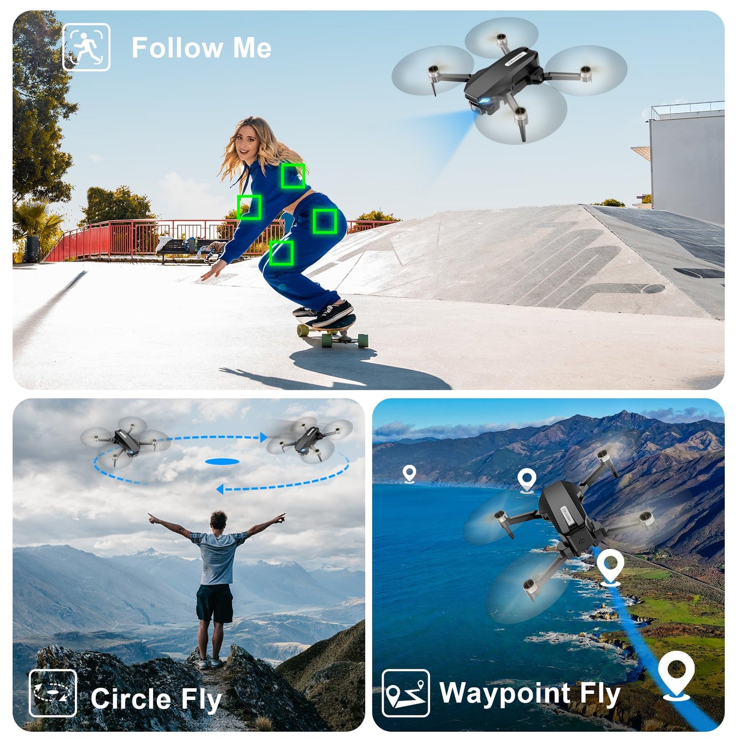 GPS Drone with Camera for Adults, 2K HD FPV Drone with Auto Return, Follow Me, Circle Fly, Waypoint Fly, Stable Hover, Brushless Motor, Foldable 5G Transmission Remote Control Quadcopter, Black