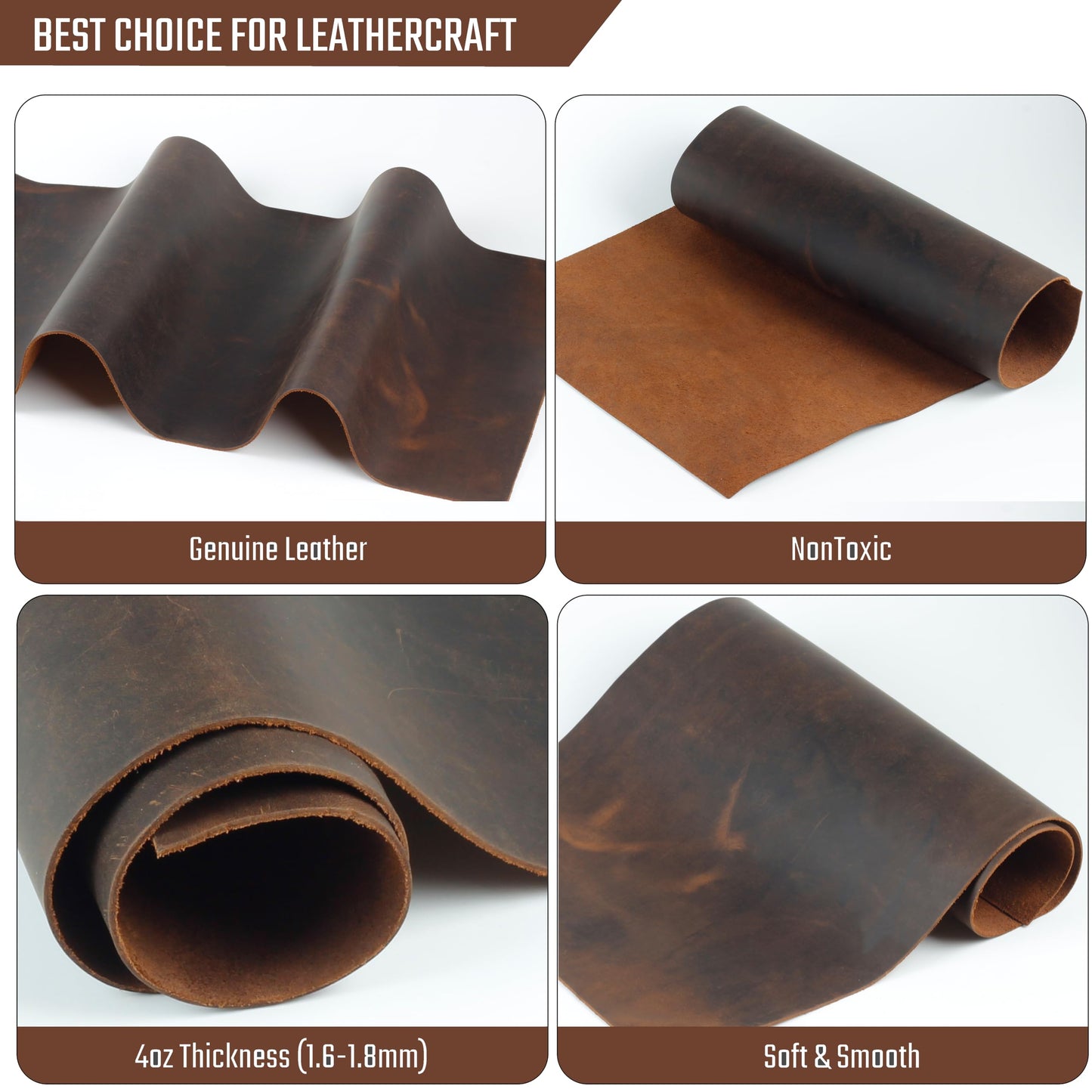 Toprank Genuine Leather Sheets for Crafts 24''X12'' Precut Full Grain Leather Tooling Leather (1.6mm) Cowhide Leather Pieces Square, Tan