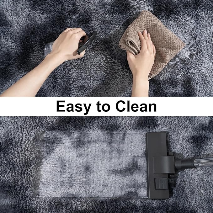 Ultra Soft Runner Rugs for Bedroom Hallways with Upgraded Non-Slip Rubber Backing & Thick Memory Sponge, 2x6 Feet Fluffy Shag Throw Area Rug for Bedside Dorm Tie-dye Dark Grey