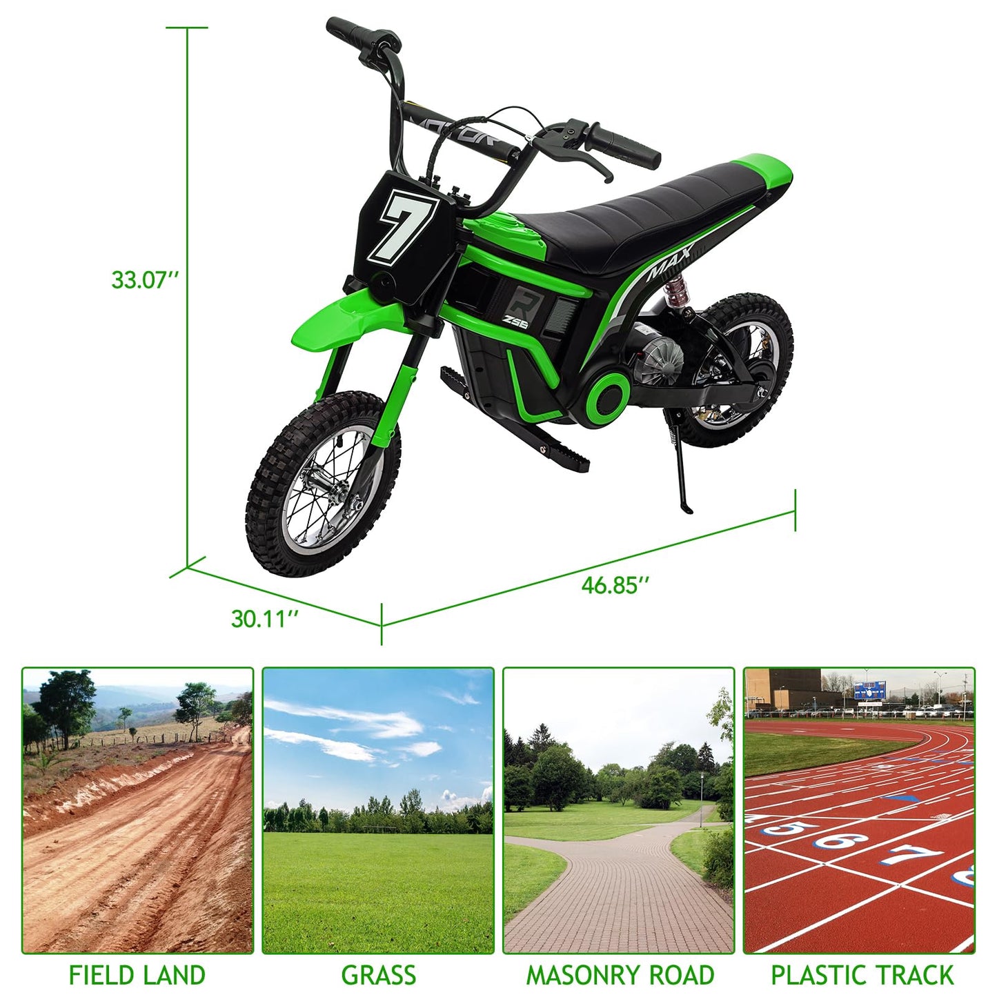 GarveeLife 24V Electric Dirt Bike for Kids 8-14, Motorcycle With Authentic Motocross Geometry, Rear-Wheel Drive, High-Torque Motor, Green