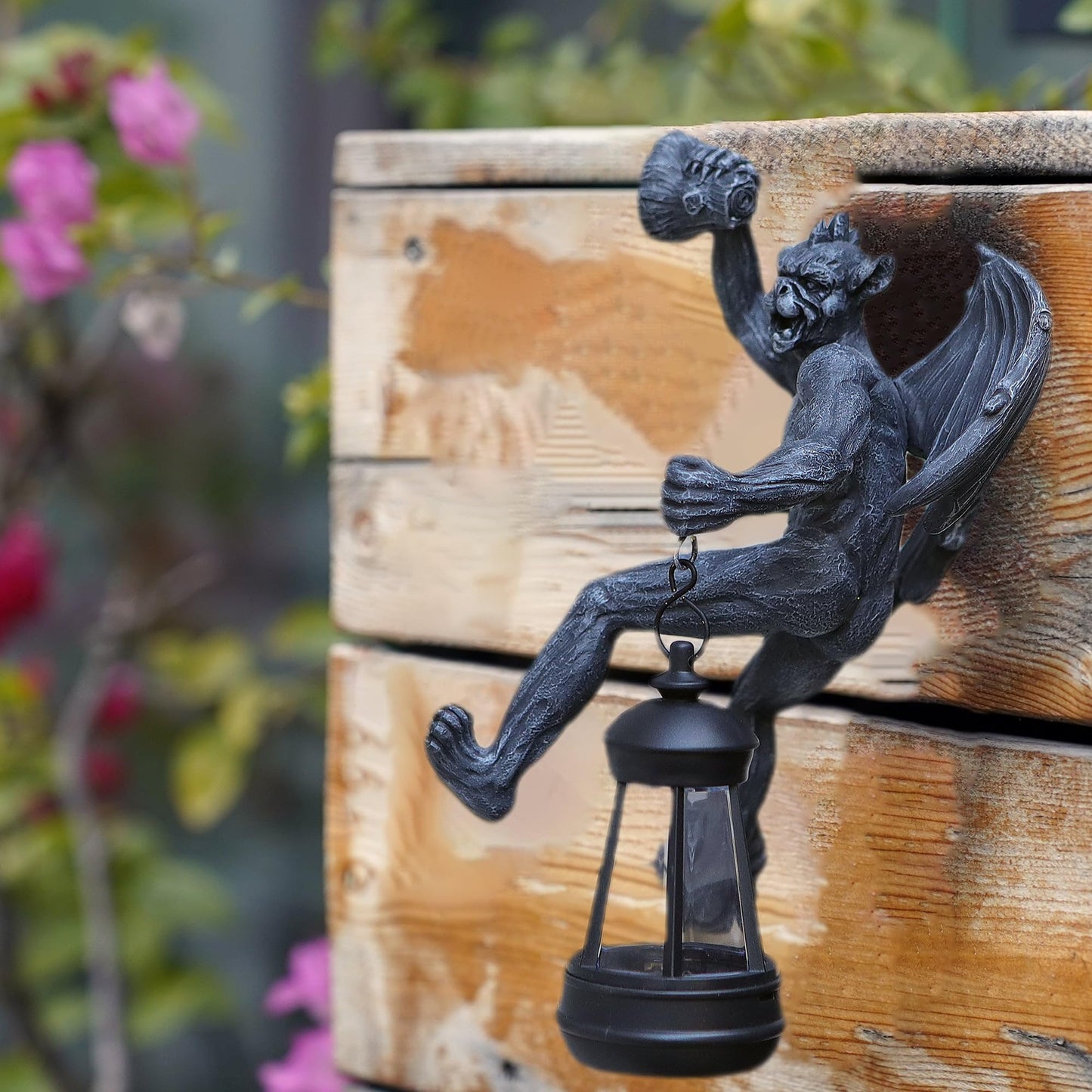 Melnixia Dragon Winged Gargoyle Tree Hugger with Solar Lantern Gothic Lamp Wall Fence Hanger Decor Garden Statue Yard Patio Unique Perfect Present for Women Mom Grandma