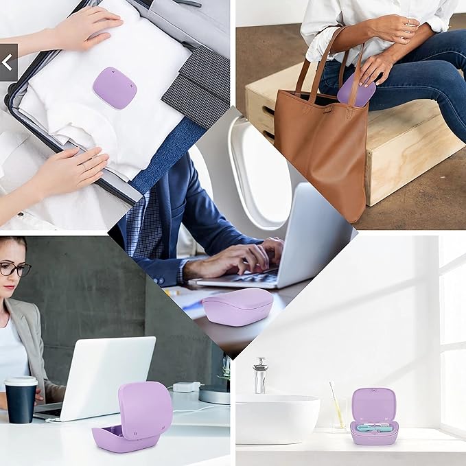 MURRI&MURRDI Retainer Case, Denture Bath Box with Strainer Basket, Mouth Guard Case, Braces Cleaner Cup, Cute Denture Holder Nightguard Storage Soak Container for Travel Cleaning (C Purple)