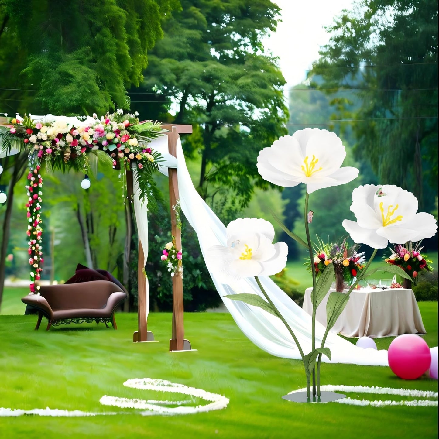 YOFNIRG 3PCS Giant Flowers for Decorations Large Standing Felt Fabric Flower with Stems and Stands for Home Decor,Wedding,Garden,Hotel,Office,Church,Shop Window Display(White)