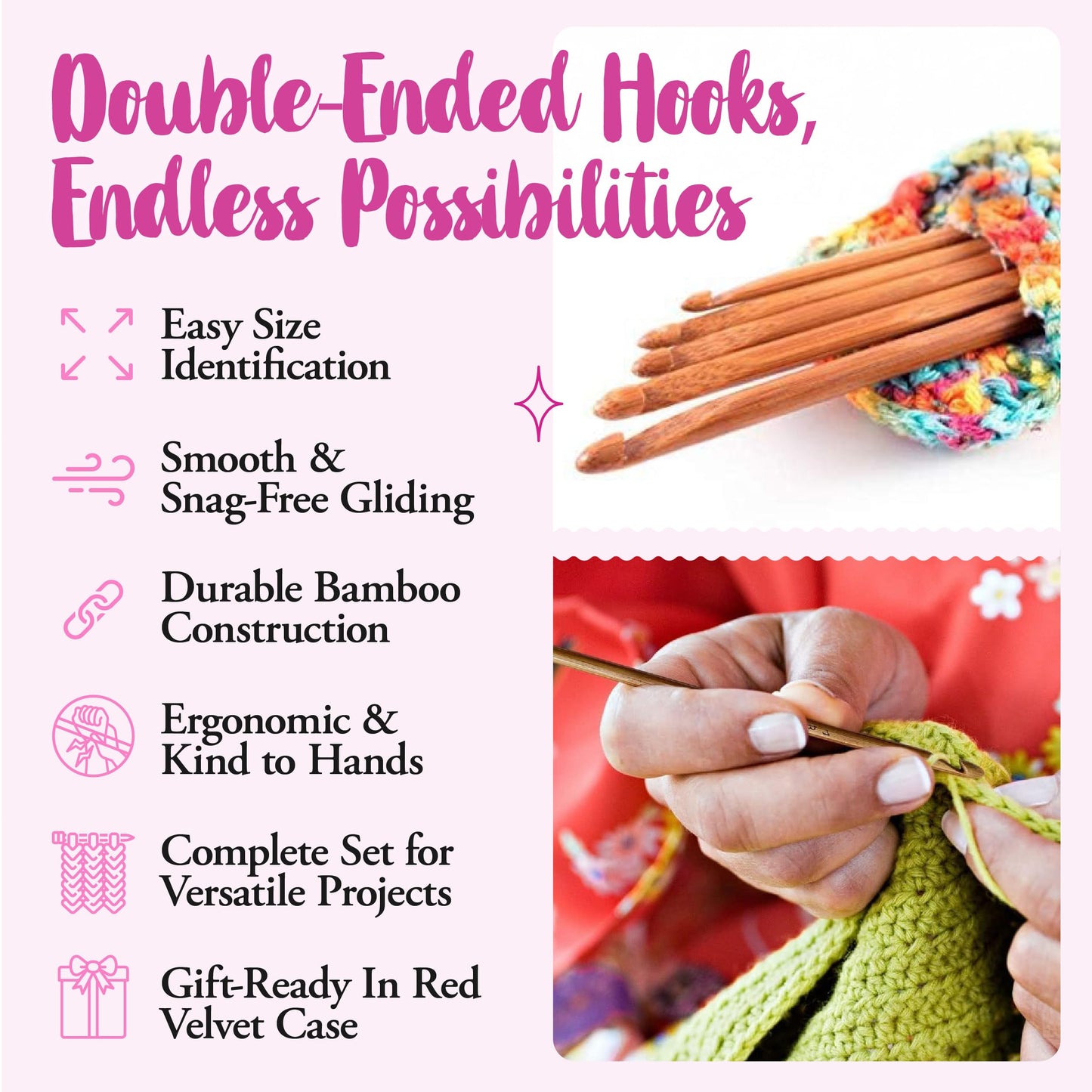KnitPal Double Ended Tunisian Afghan Crochet Hooks Set - Tunisian Crochet Hooks - 10 in (25cm) Long 5 US Sizes: G/4mm, 7/4.5mm, H/5mm, I/5.5mm, J/6mm
