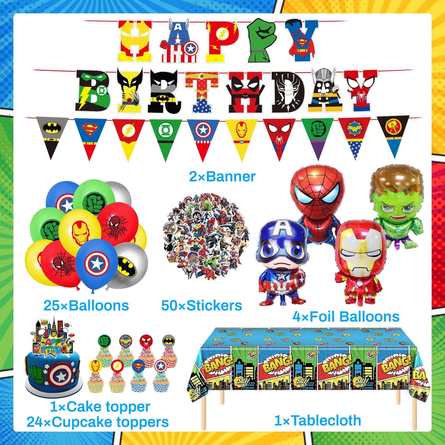 Birthday Party Decorations Kit, Includes Happy Birthday Banner, Foil Balloons, Tablecloth, Backdrop, Adult Themed Party Supplies
