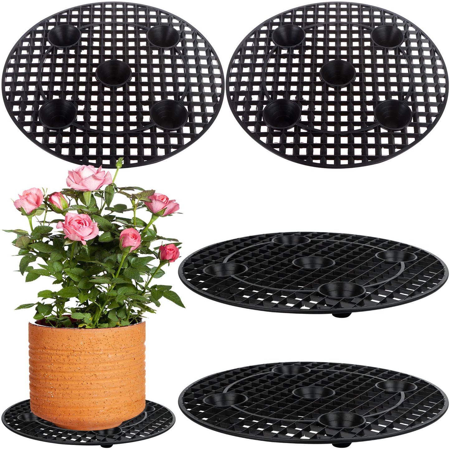 JiaUfmi 4 Pcs Black Plastic Plant Pot Holder, Heavy Duty Stand for Indoor/Outdoor (4x30cm/12inch)