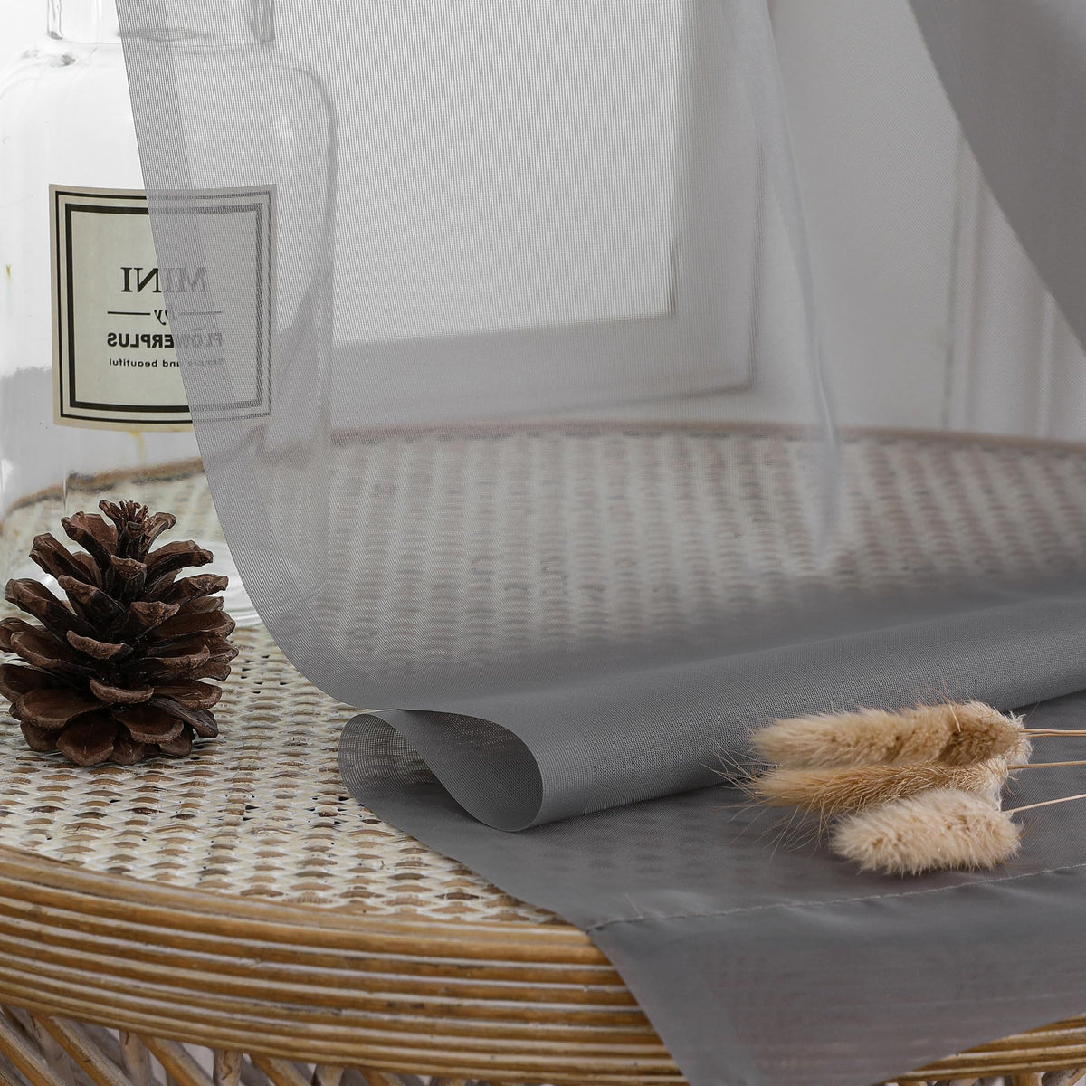 Charcoal Grey Sheer Valance for Windows (2 Count)
