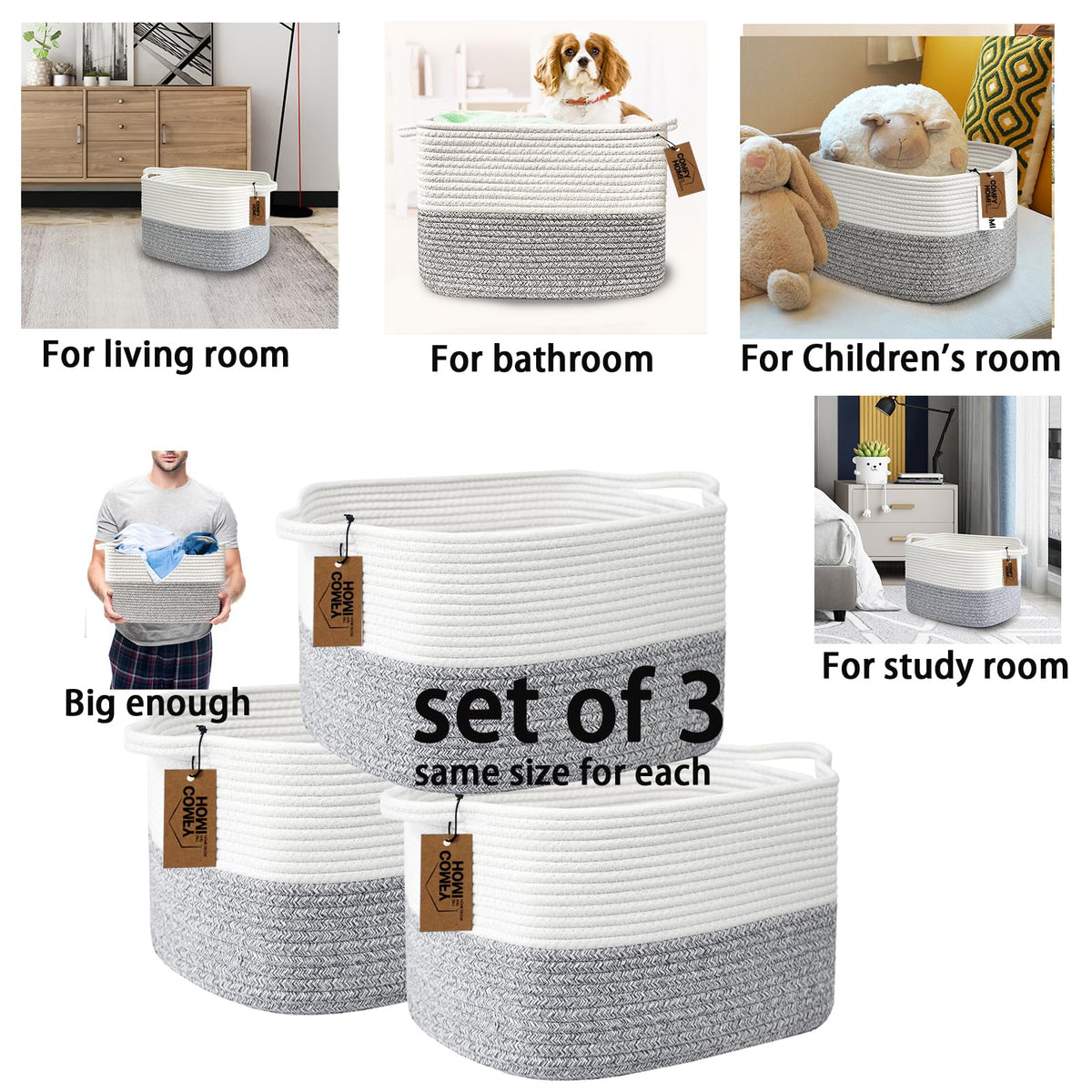 3Pack Small Woven Cotton Rope Basket for Organizing (3 Count)