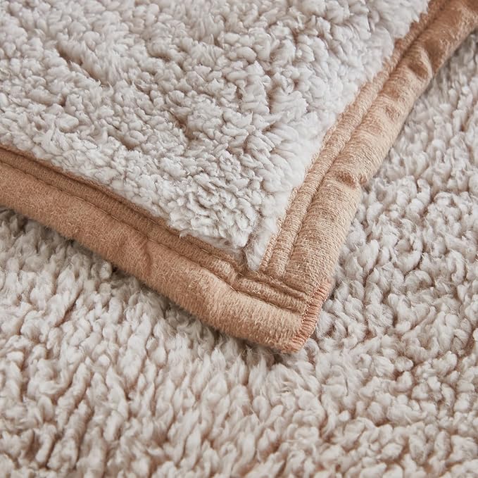 EMME Fuzzy Blanket Soft Fleece Throw Blankets for Women, Fluffy Sherpa Throws(Khaki,108"x90")