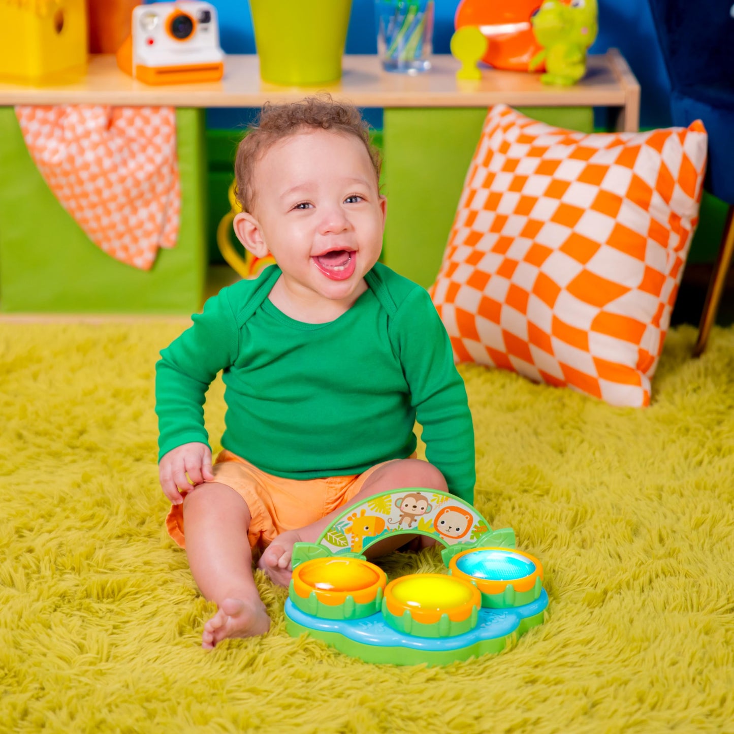 Bright Starts Safari Beats Musical Drum Toy with Lights, Ages 3 Months +, Multi