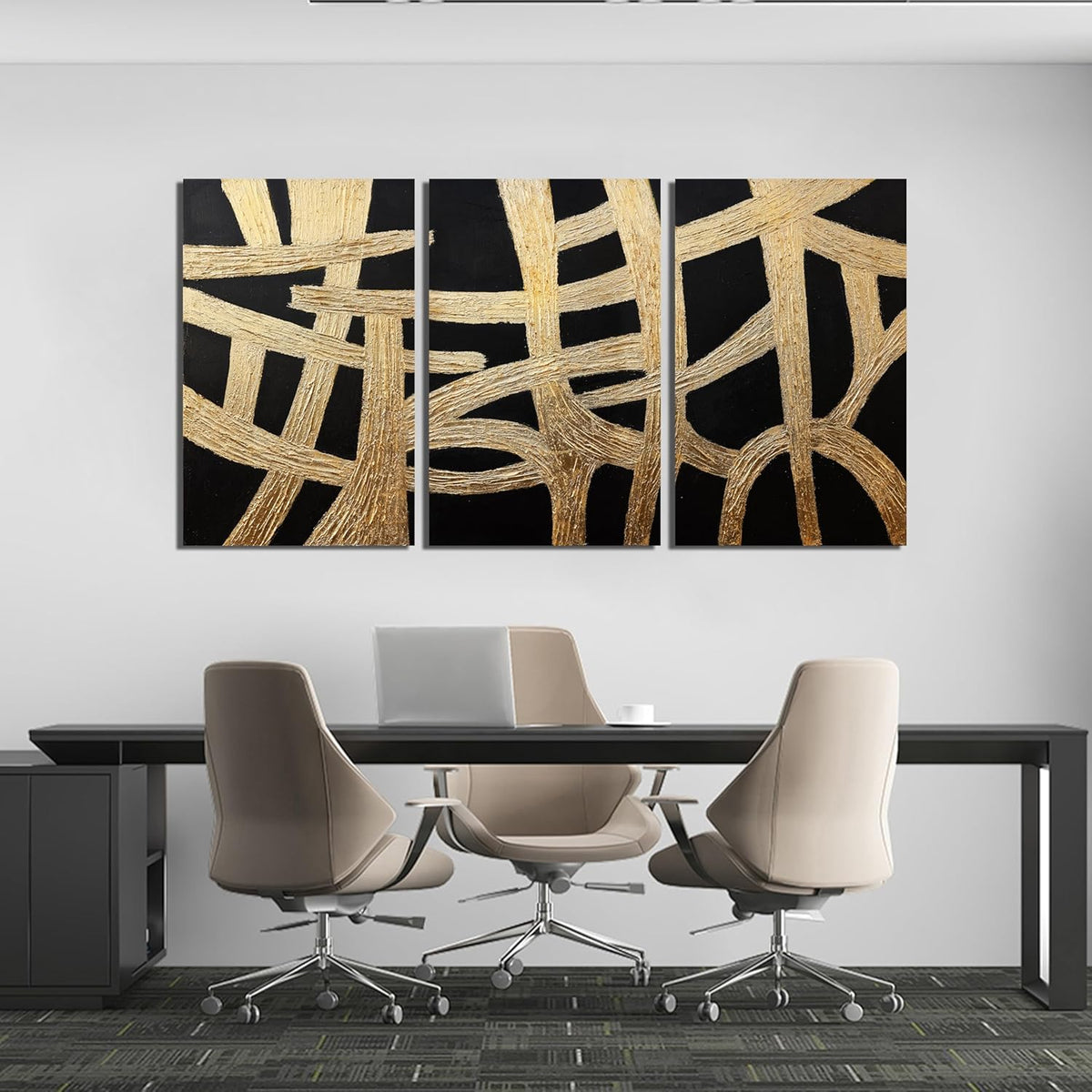 Canvas Wall Art Decor Large Wall Art Pictures for Living Room Black And Gold Wall Art Decor Artwork for Walls Abstract Textured Wall Art Prints Art Work For Room Office Home Wall Decor 24" X 36" *3pcs