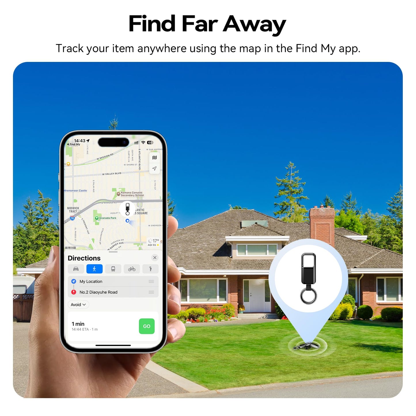Anit Lost Key Chain, Key Finder Works with Apple Find My, Zinc Alloy Waterproof IP67 120dB Loud Key Tracker with Locator Sound, Heavy Duty Key Ring for Men, Replaceable Battery, Black