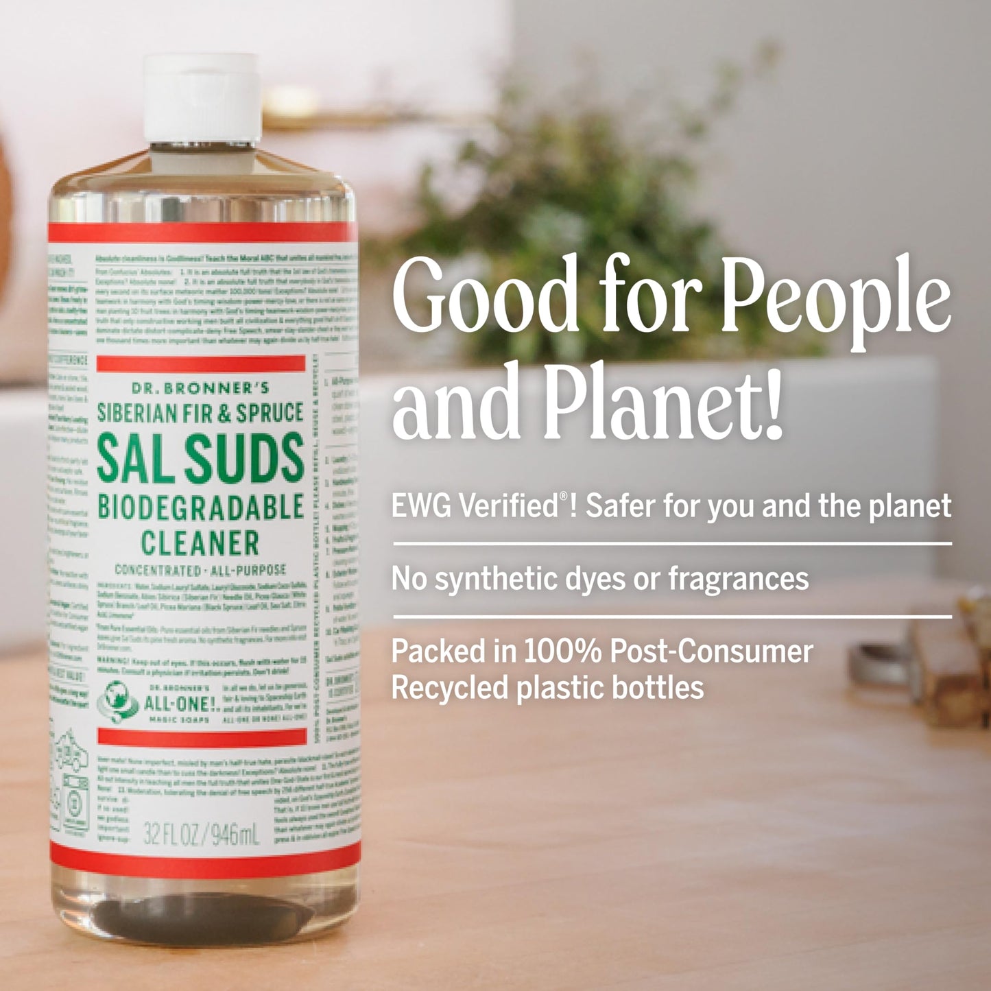 Dr. Bronner's Sal Suds Biodegradable Cleaner (32 oz) – All Purpose Pine Mop Detergent for Floors, Laundry & Dishes, Multi-Surface Concentrate, Heavy-Duty Degreaser