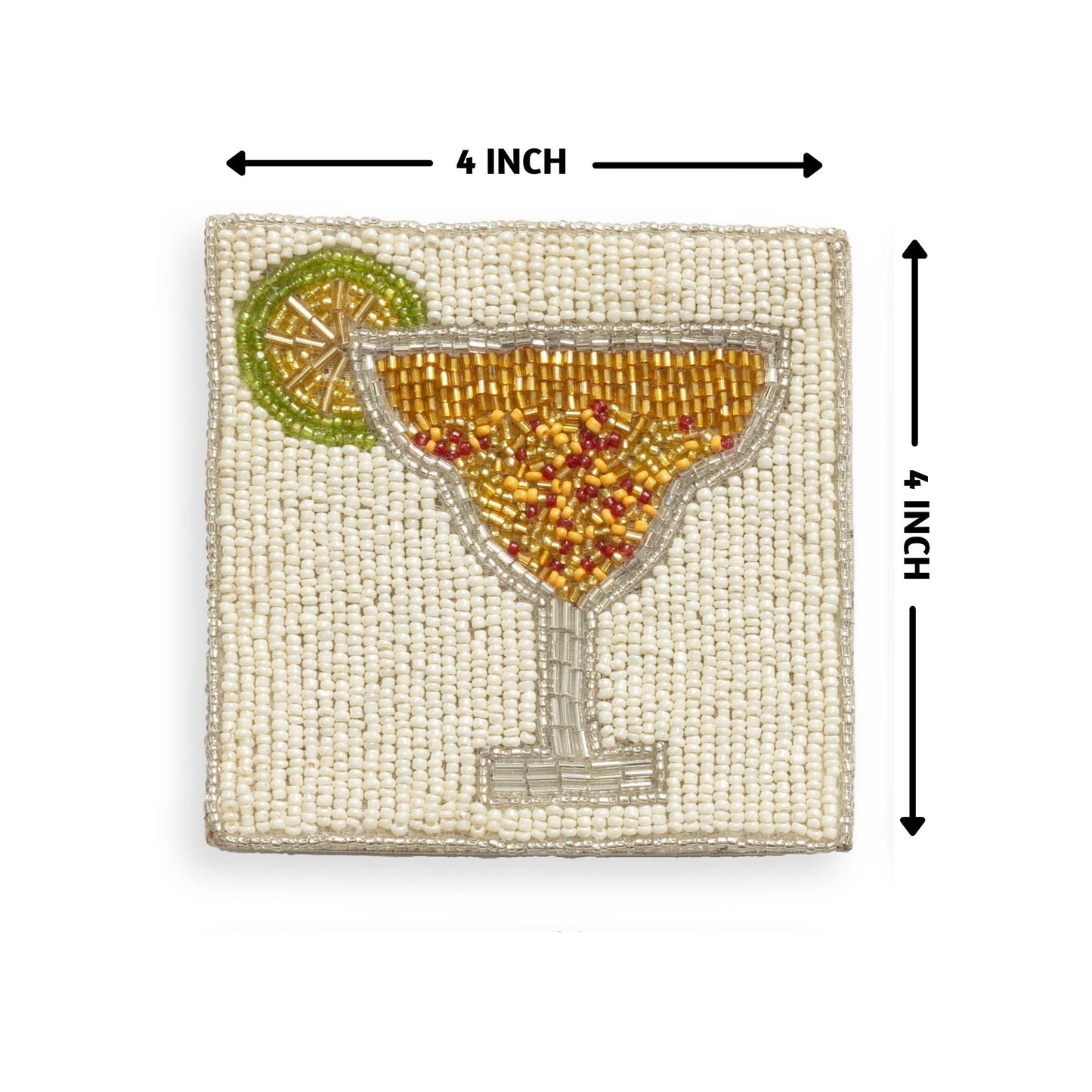 Folkulture Coasters Set of 4 (4")| Beaded Cocktail Handmade Square Drink Coasters for Coffee Table & Bar | Boho Home & Party Décor | Hand-Crafted Cute Coasters for Housewarming Gifts