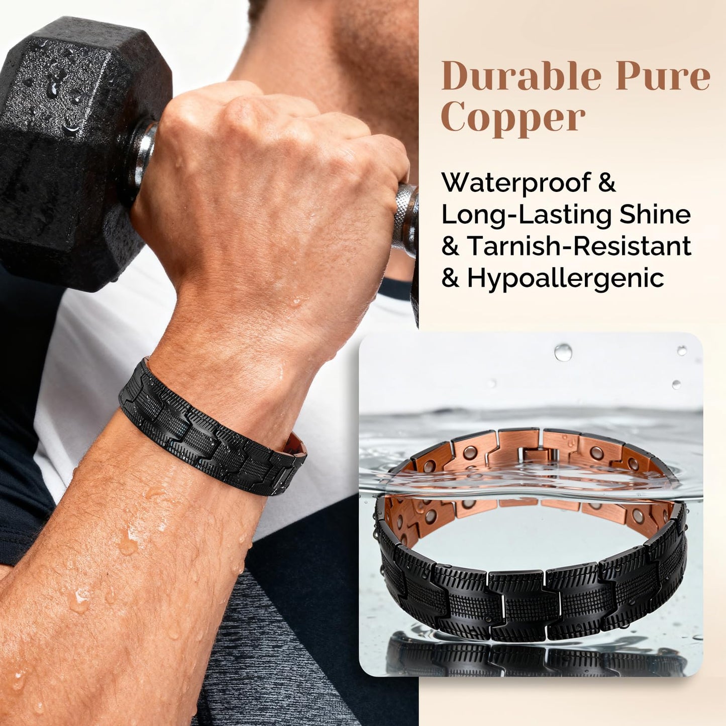 JEROOT Men's 99.99% Pure Copper Magnetic Bracelet, 3500 Gauss Magnets Adjustable with Sizing Tool