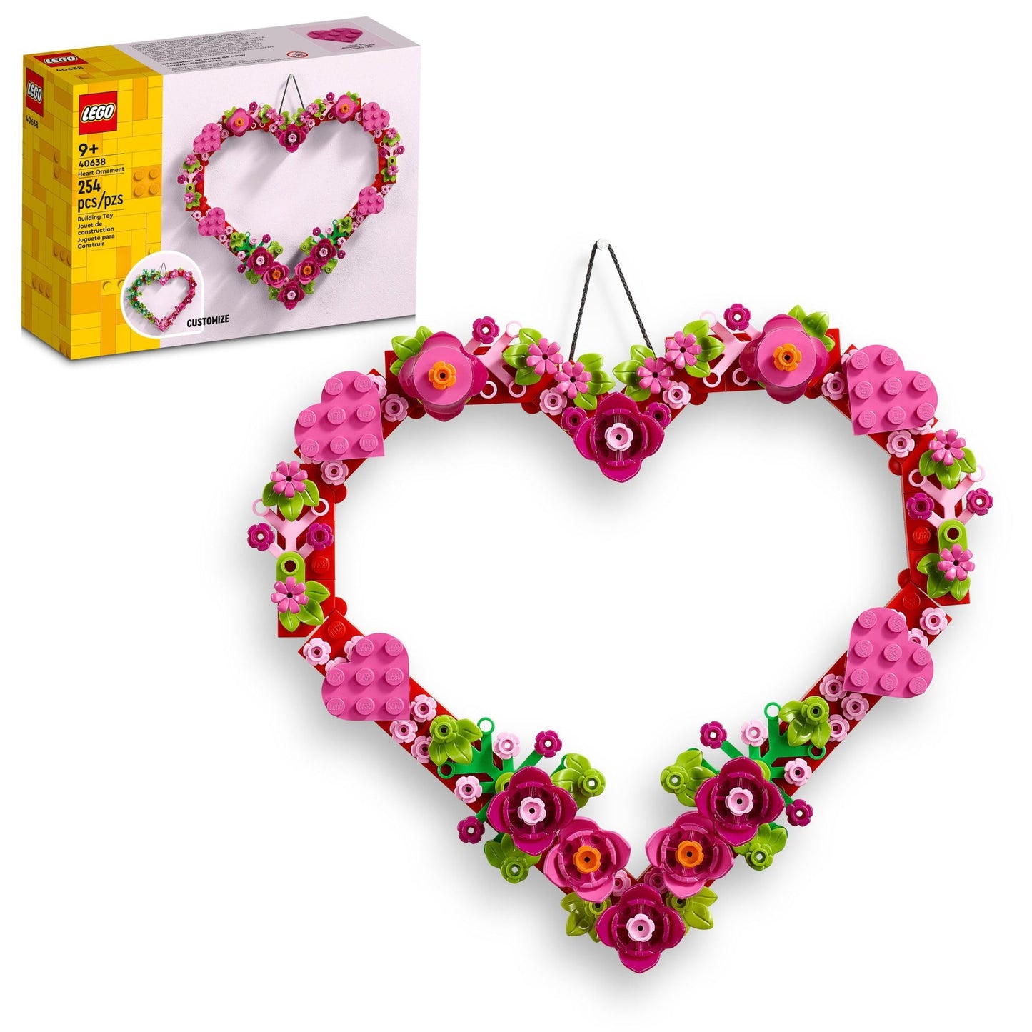 LEGO Heart Ornament Building Toy Set - Fun Arts and Crafts Idea for Girls and Boys, Ages 9+ - Display on The Wall as Home Decoration - Gifts for Kids - 40638