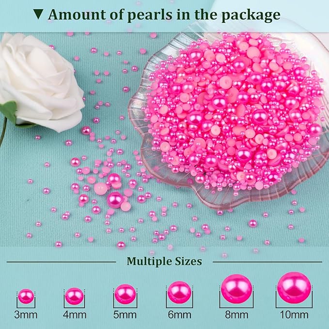 4 Boxes Flat Back Pearls Kit 12 Flatback Peach Half Round Pearls 3-10mm with Pickup Pencil and Tweezer for Home DIY and Professional Nail Art, Face Makeup and Craft
