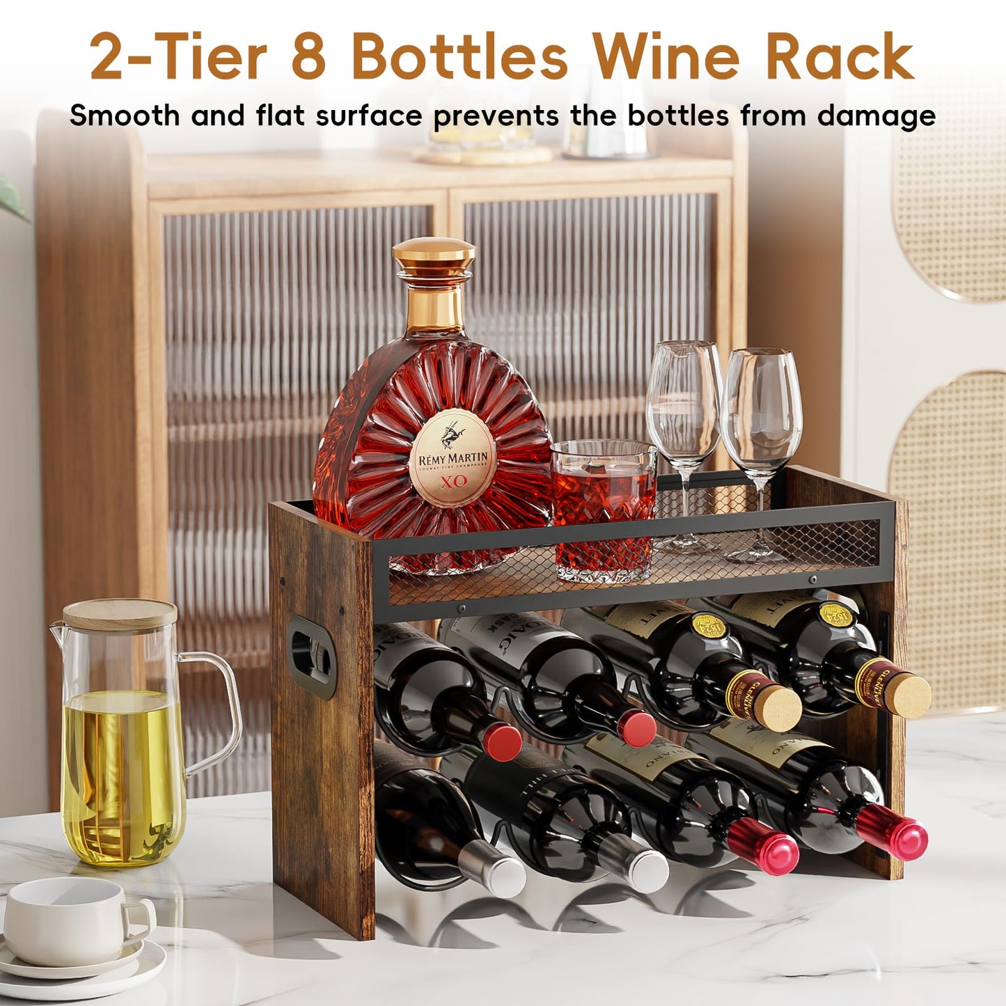 KLM 2-Tier Wine Rack, can Hold 8 Bottles.Suitable for Home Kitchens, Restaurants, Food Pantries, cabinets, and Bars.