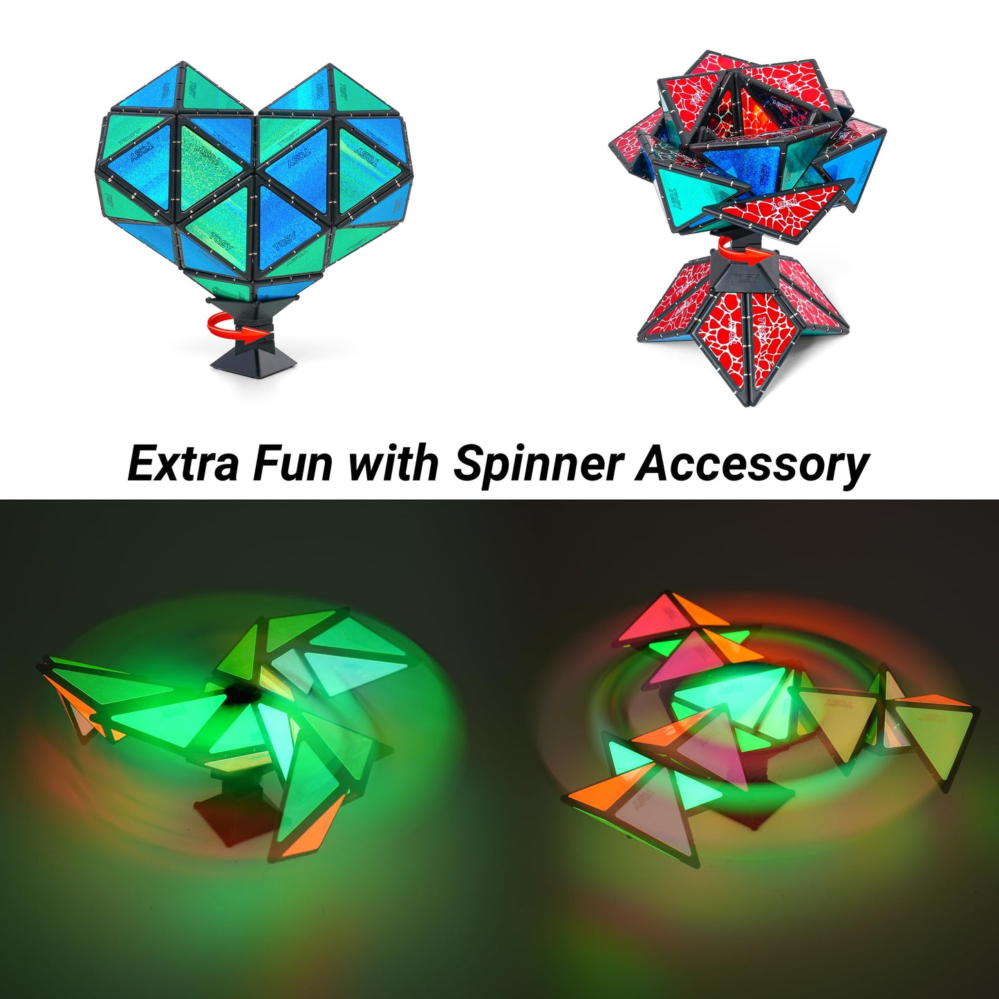TOSY Magnet Pyramid Stone - 1 Cube Transforms into 1 Billion Shapes (Bunny, Egg Basket, Flowers, Heart), Easter Birthday Gift, 12 pcs, 243 Magnets, Holographic Design, Puzzle/STEM Toy