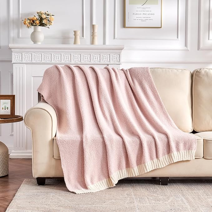 CozeCube Melange Blanket, Ultra Soft Pink and White Throw Blanket, Warm Cozy Knit Fuzzy Plush Reversible Throw for Couch Bed Sofa, 50"x60"
