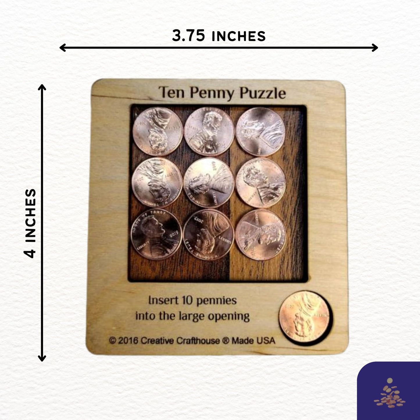 10 Penny Puzzle - Coffee Table Puzzle - Executive Toy - Wood Brain Teaser