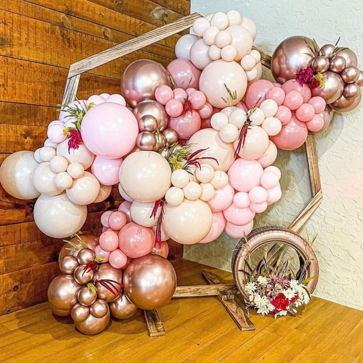Blush Pink Balloons, 60 Packs 12 Inch Retro Pink Double Stuffed Nude Beige Balloon, Dusty Pink and Rose Gold Boho Balloons Set for Girls Women Birthday Bridal Baby Shower Weddings Party Decoration