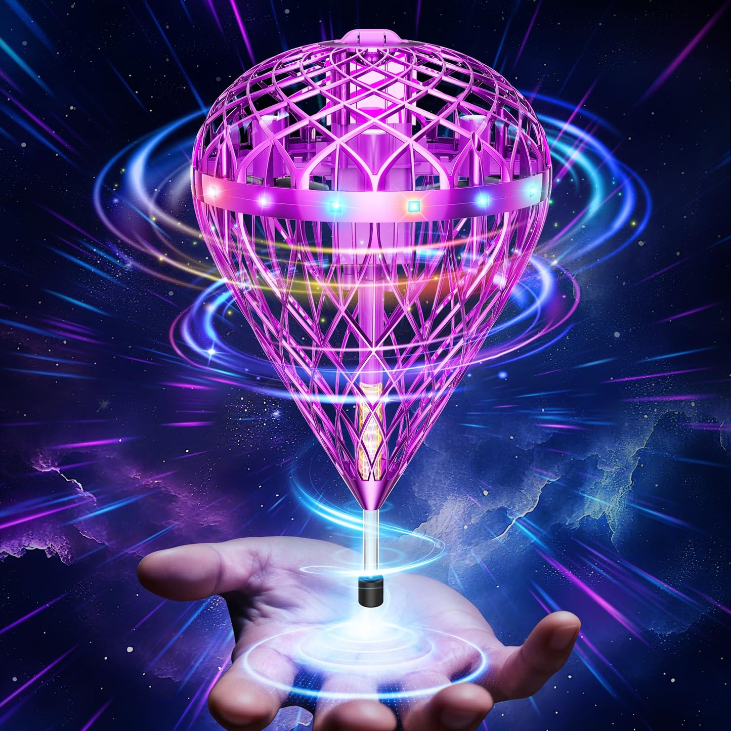 Flystars Flying Bouncing Toys, Next-Gen Pro 2025 Cosmic Globe Flying Orb Ball Motion-Control Hover Spinner with 3D Flips, Cool Birthday Toy for Kids 6+ Boys Girls Teens (Purple-L)