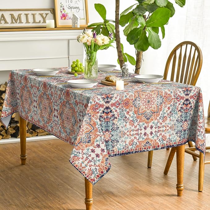 Horaldaily Boho Bohemia Style Tablecloth 60x120 Inch Rectangular, Vintage Country Rustic Farmhouse Magical Fall Orange Washable Seasonal Table Cover for Party Picnic Dinner Decor