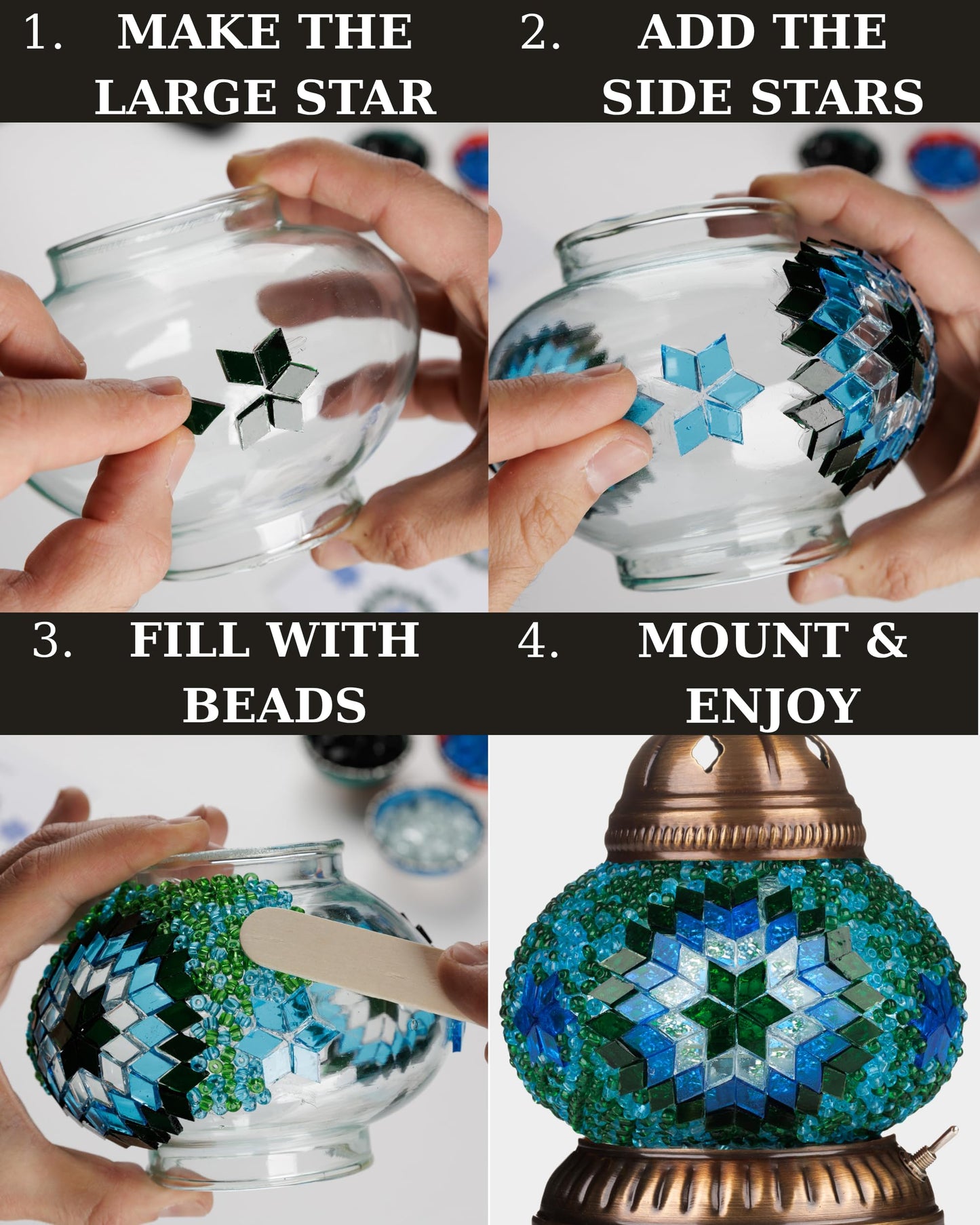 DEMMEX DIY Turkish Moroccan Mosaic Lamp Making Kit – Beginner Friendly Mosaic Art & Craft Project Kit for Adults & Teens – No Grout/Plaster Needed – Fun, Easy, No Experience Required (Multistar)
