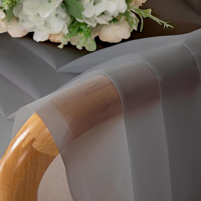 Chyhomenyc Charcoal Grey Sheer Curtains 108 Inch Length 2 Panels, Extra Long Light Filtering Solid Voile Window Drapes for Patio/Living Room/Wedding/Party Ceremony, 2 Panels, 9FT Length