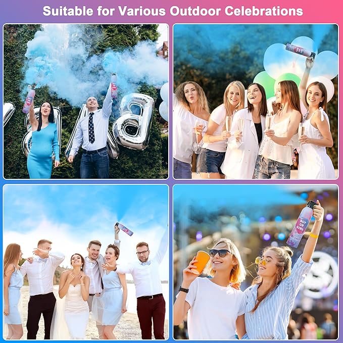 6 Pack Blue Gender Reveal Smoke Bombs for Baby Boy, Color Powder or Dust for Gender Announcement Idea, Baby Shower Decoration, Supply, Party