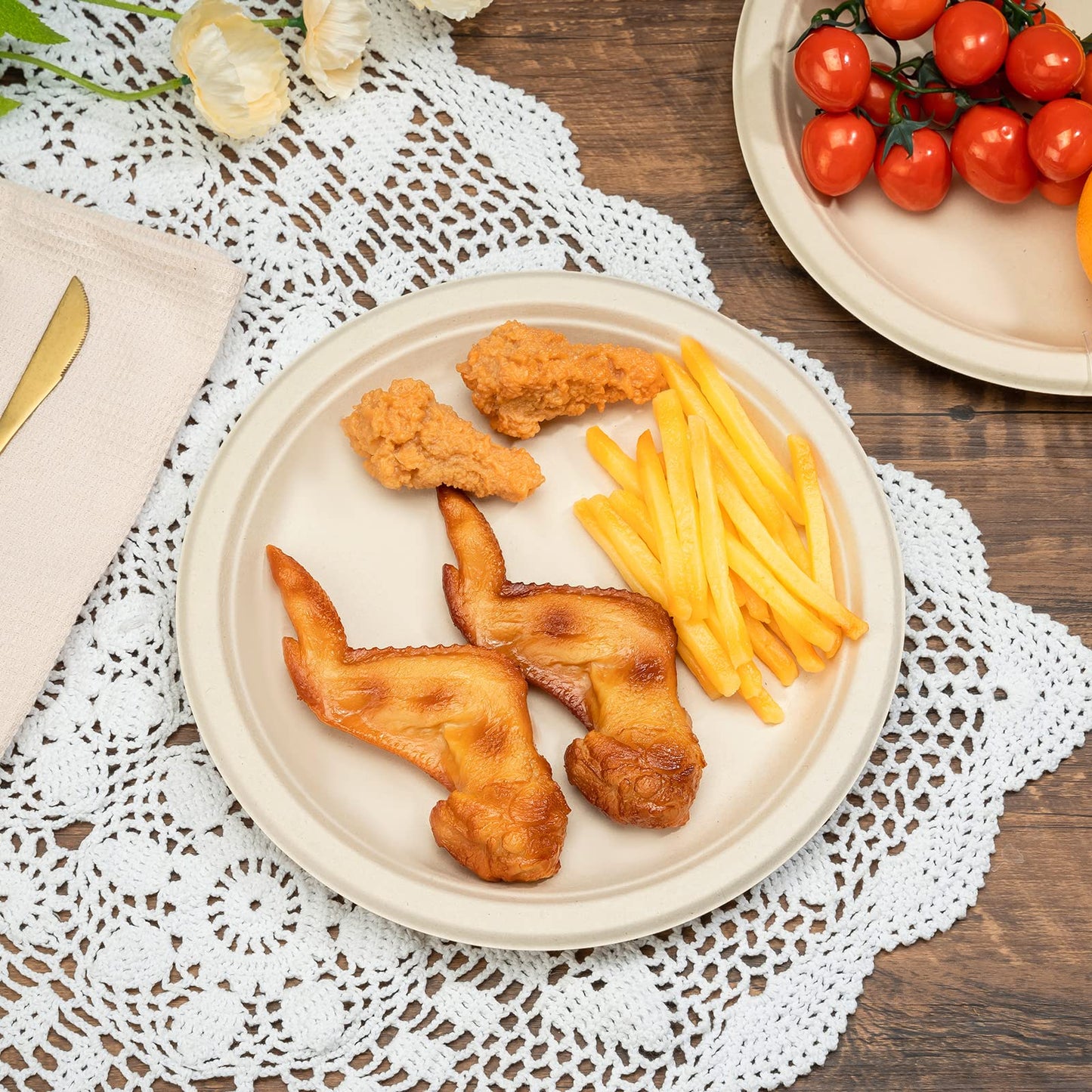 RACETOP Compostable Paper Plates 10 Inch [150 Pack], Disposable Biodegradable Heavy Duty Paper Plates, Made of Natural Sugarcane Fibers, Unbleached Brown, Round