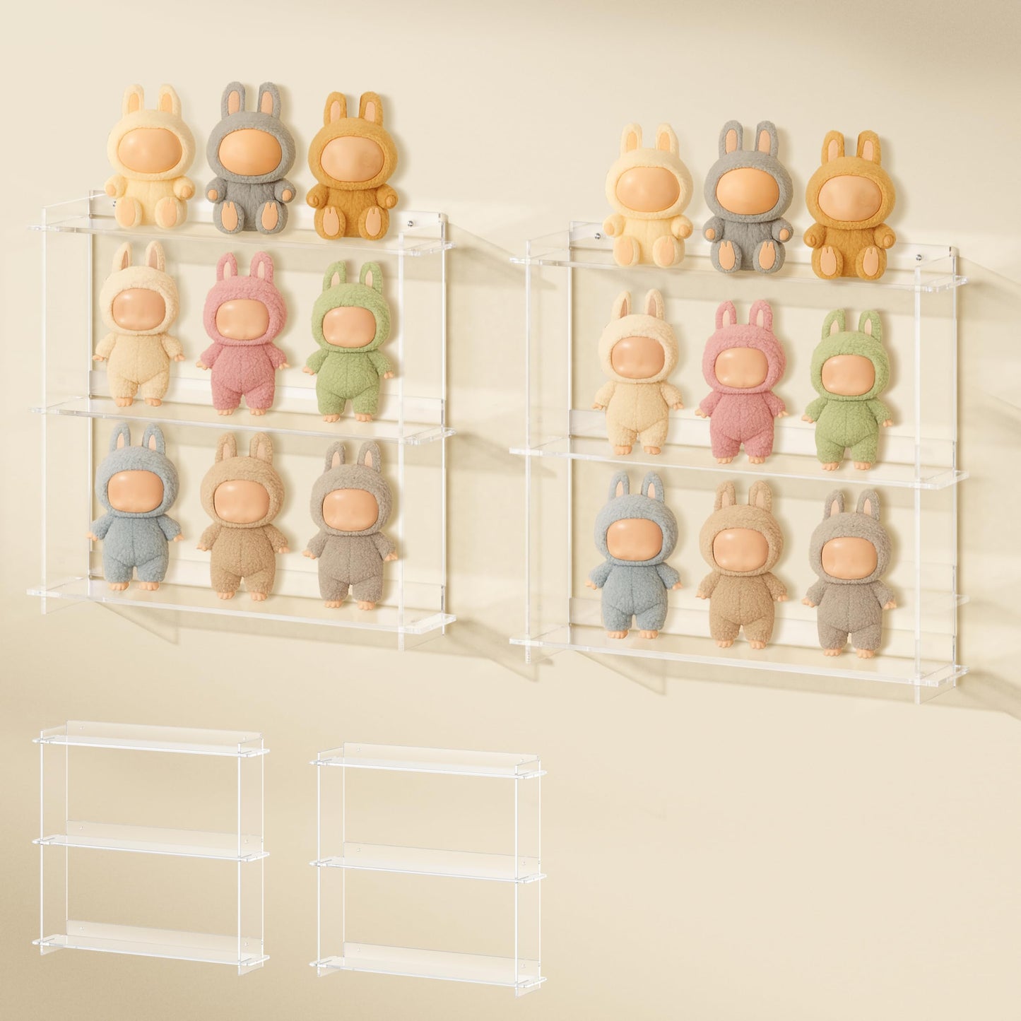 WINKINE Wall Display Shelves Compatible with 21 Funko Pop in Box, Easy Install - Only 2 Screws per Shelf, Acrylic Floating Shelves Stackable, Action Figure Stand, Collectibles Display Case, 2 Pack