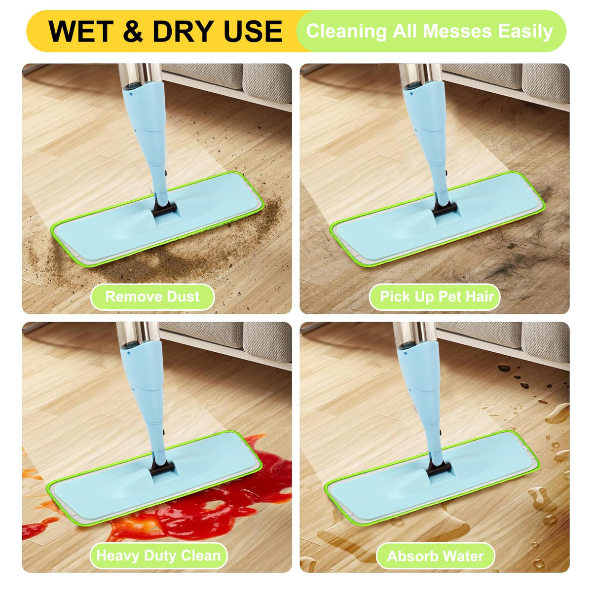 16.5 Inch Reusable Mop Pads Microfiber Spray Mop Replacement Heads for Wet