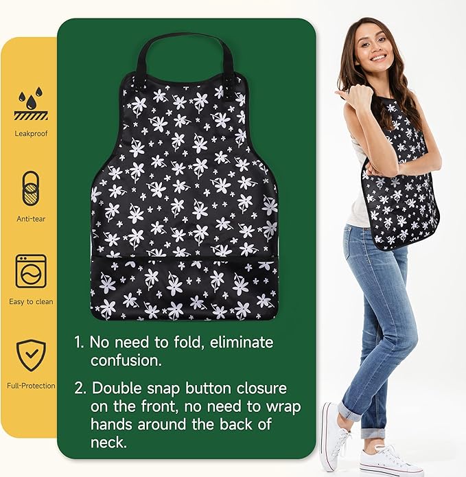 Adult Bibs-3 Pcs Washable Clothing Protector with Upgraded Crumb Catcher