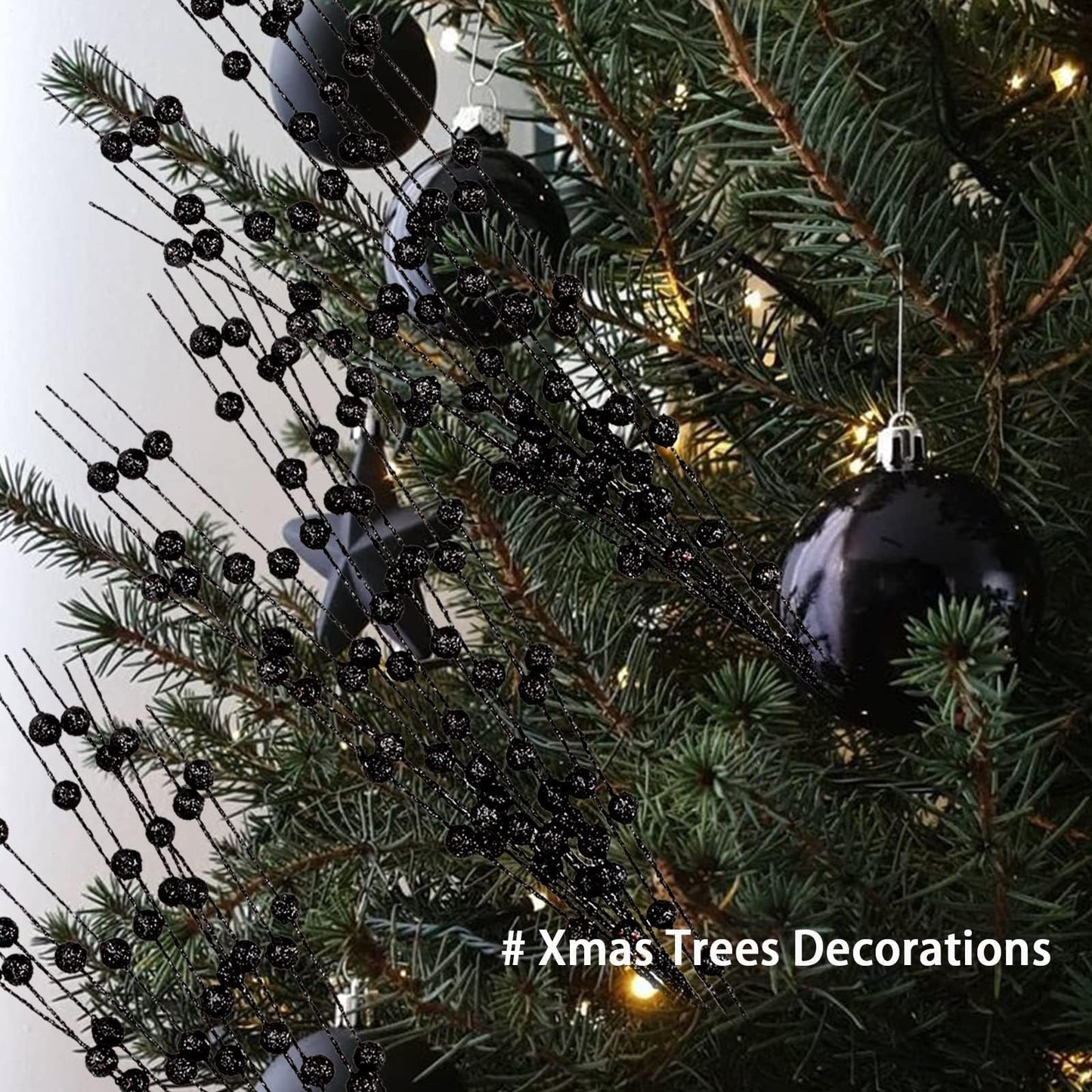 Megoogo 12 PCS Artificial Glitter Berry, Black Glitter Picks Artificial Berries Stems for Christmas Ornaments Fake Stem Decorative Sticks for Vases Tall DIY Wreath Halloween Decor