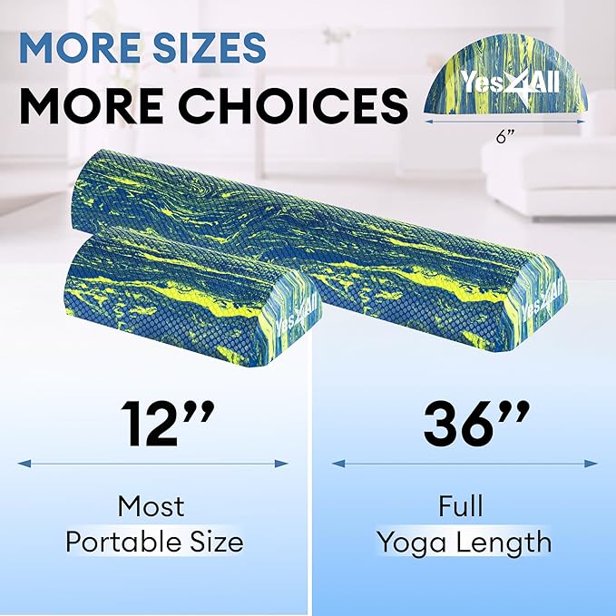Yes4All Medium-Density EVA Foam Roller for Back - Half Back Roller for Exercise, Yoga & Pilates 12/36 inch
