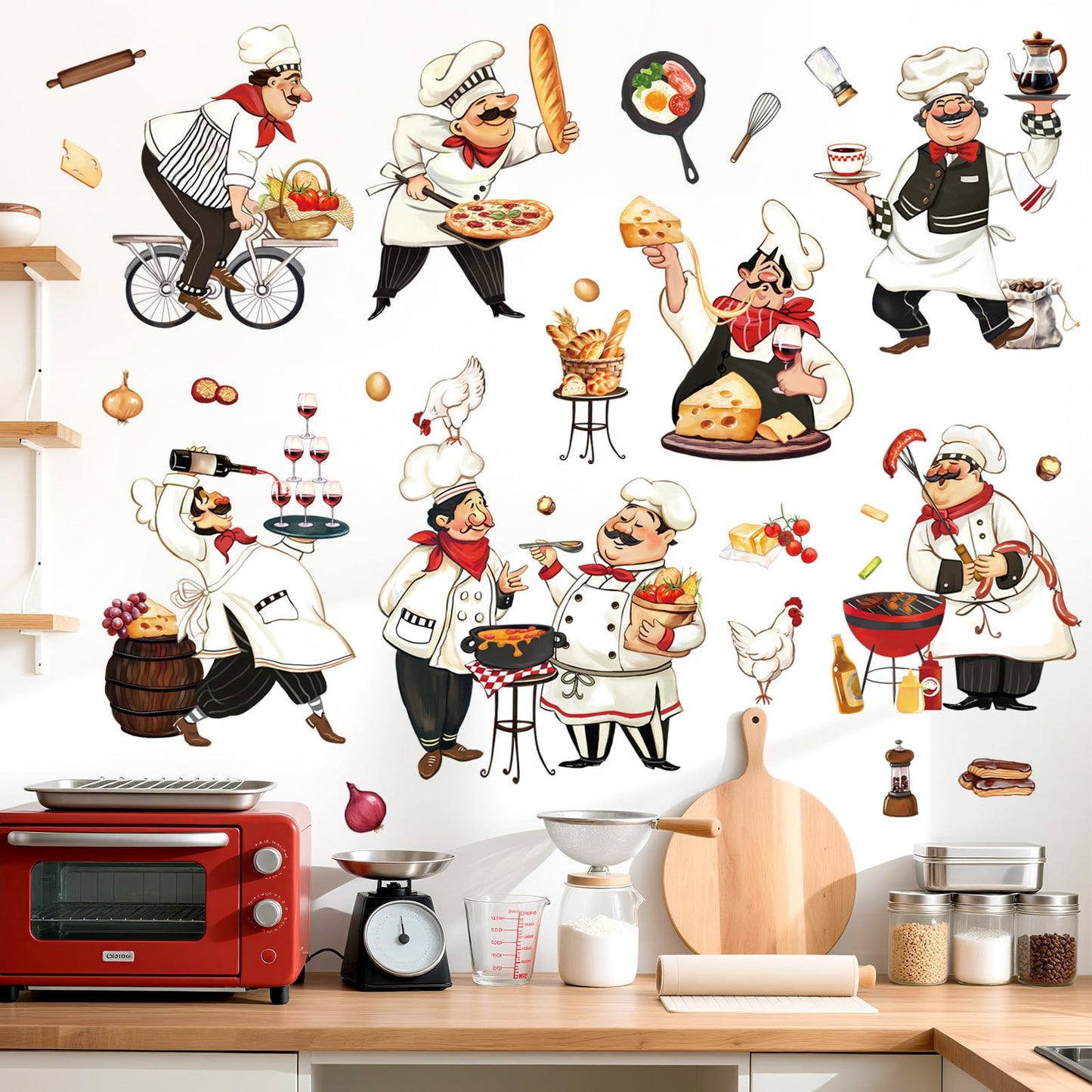 decalmile Cartoon Chef Kitchen Wall Decals Food Cooking Kitchenware Wall Stickers Kitchen Dining Room Canteen Restaurant Home Decor