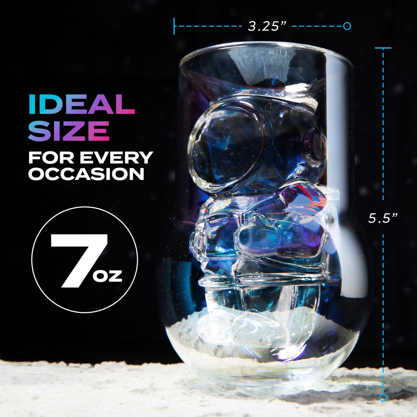 NASA Astronaut Glasses - 7 oz Set of 2 Double Wall Iridescent Drinkware with NASA symbol and Artemis Patch - Unique Glassware for Space Enthusiasts - Keeps Drinks Cold Longer