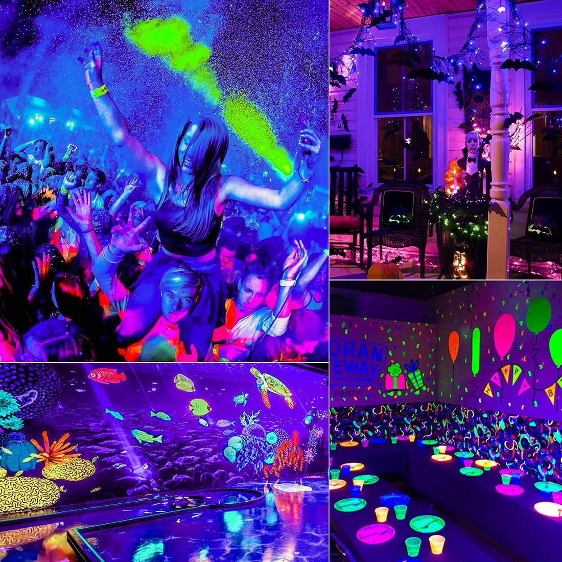 MELPO Black Light 80W Blacklight Flood Light Outdoor for Glow Party, Halloween Decoration, Body Paint, Fluorescent Poster, Stage Lighting，Neon Glow, IP66, US-Plug-Switch-5.9Ft Cord (2 Pack)
