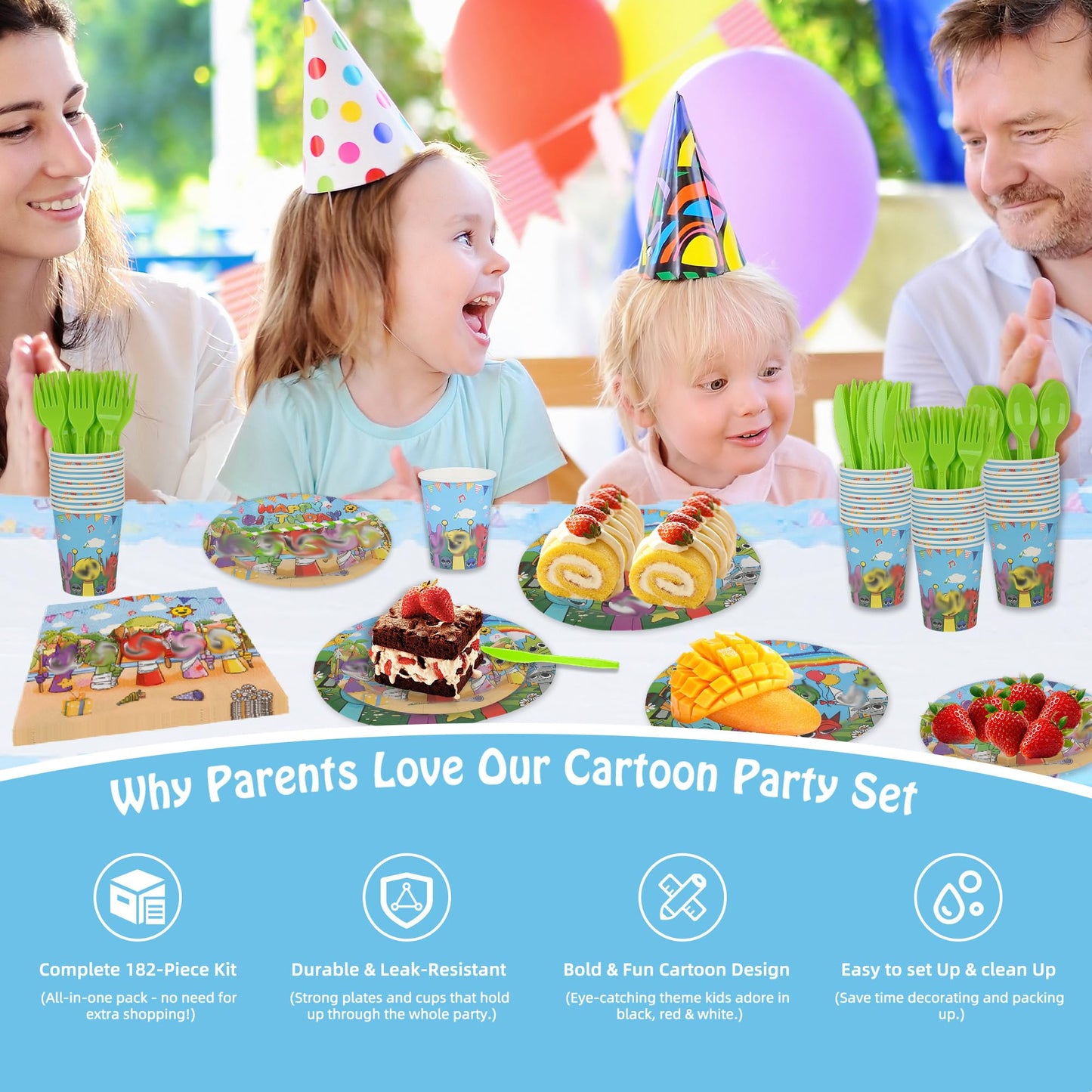 DUMBI 229 PCS Birthday Party Supplies Set – Complete Birthday Decorations with Balloons, Banner, Tablecloth, Cake Toppers, Stickers & Backdrop – Fun Decorations for Kids & Fans
