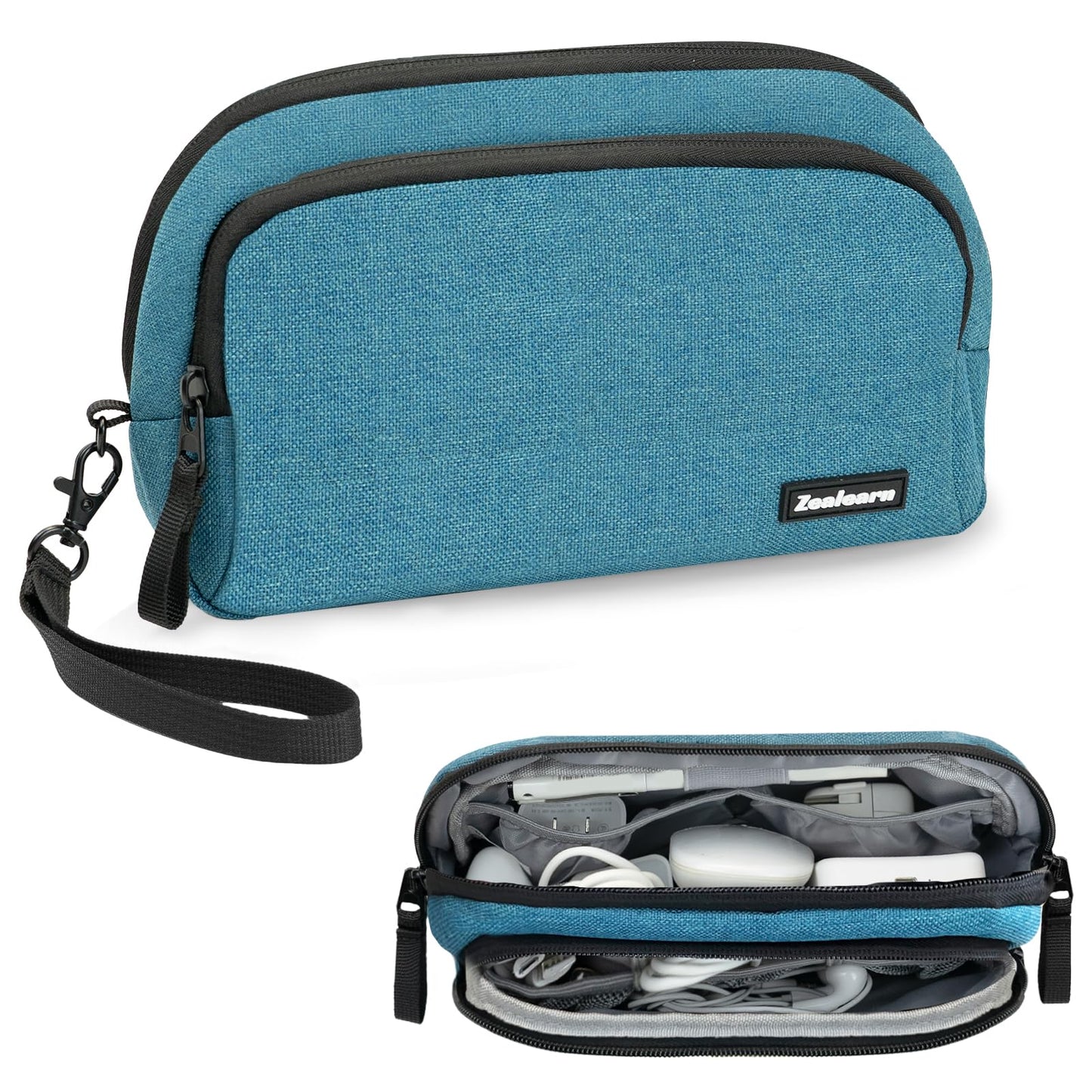 Zealearn Portable Electronics Organizer Travel Case, Double Layers Tech Organizer, All-in-One Charger Storage Bag for Charging Cable, USB Cord, Charger, Power Bank, Flash Drive, Blue