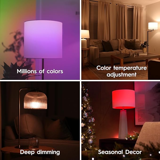 Cync GE A19 Smart LED Light Bulbs, Color Changing Room Décor, Works with Alexa and Google Home, Matter Compatible, LED Lights for Bedroom, Millions of Colors and White Tones (4 Pack)