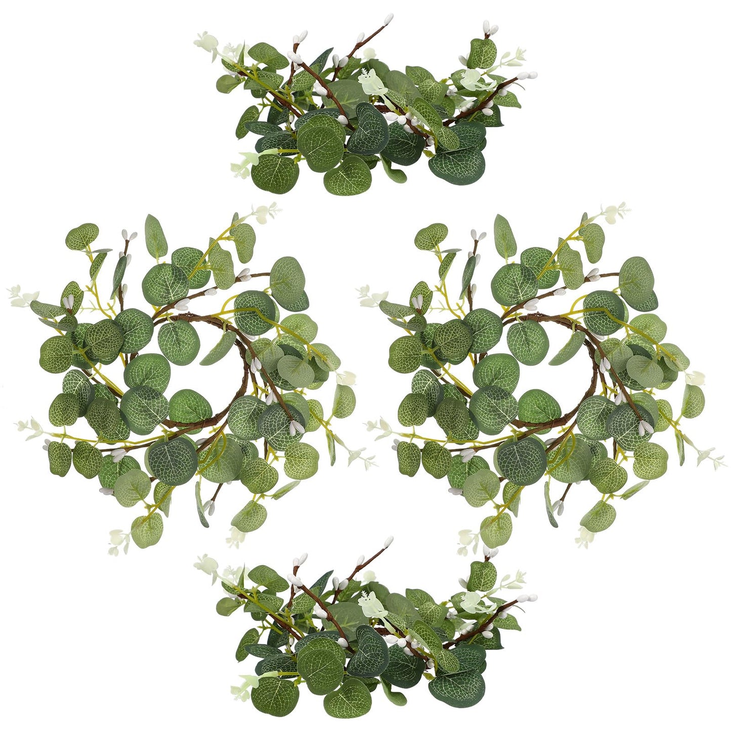 Healeved 4pcs Eucalyptus Wreaths Small Spring Candle Rings Wreaths Easter Candle Rings for Pillars, 9. 43x9. 43x0. 79in