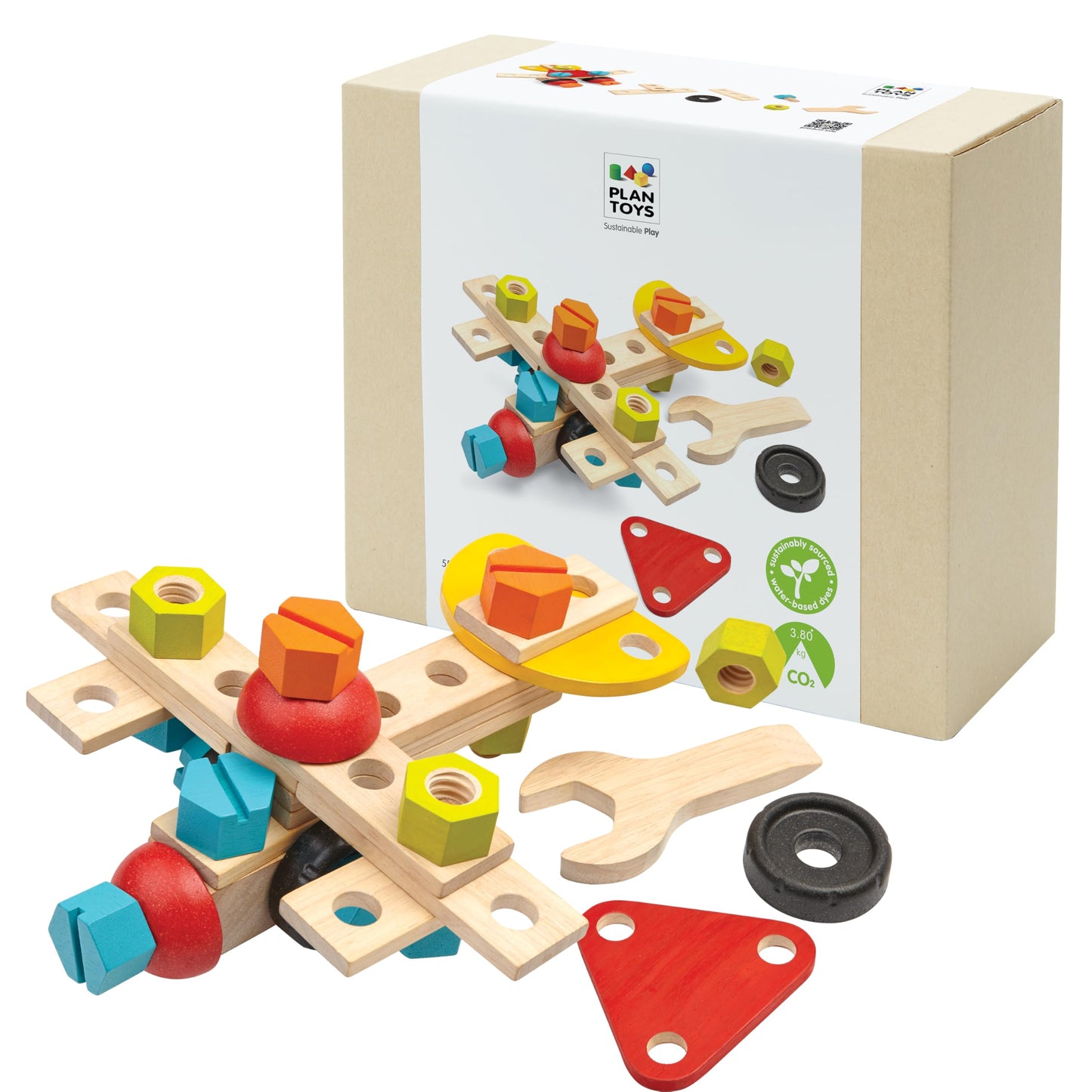 PlanToys® Construction Set Wooden Montessori Building and Engineering Toy | Fine Motor, Creativity and Early STEM Skill Development | Eco Friendly Educational Open Ended Play Kit