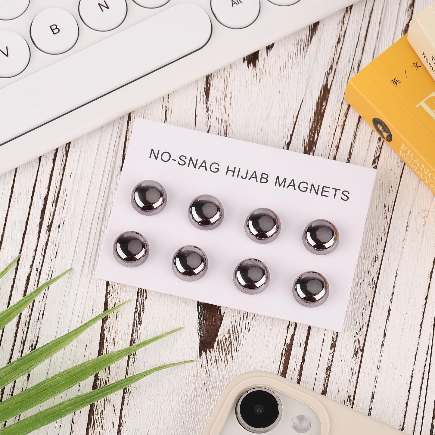 8pcs Strong Magnetic Hijab Pins - Multi-Purpose No-Snag Buttons, Scarf Clasp, Pinless Brooch for Women's Clothing (Silver)