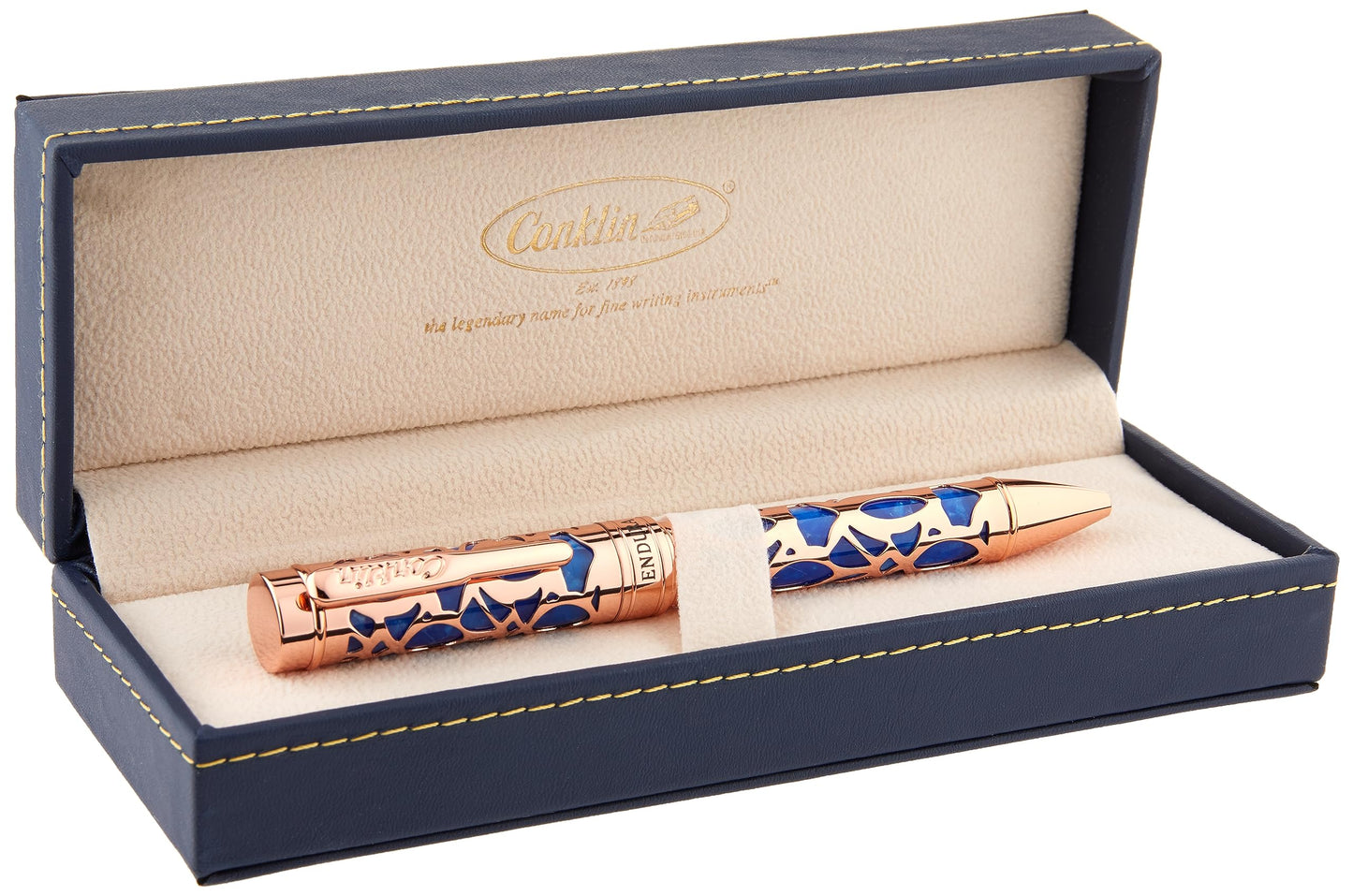 Conklin Endura Deco Crest Ballpoint Pen in Blue with Rose Gold Accents – Elegant Writing Instrument by Conklin Pen Company